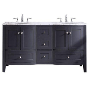 Eviva Stanton 60″ Transitional Double Sink Bathroom Vanity w/ White Carrara Top Bathroom Vanity Eviva